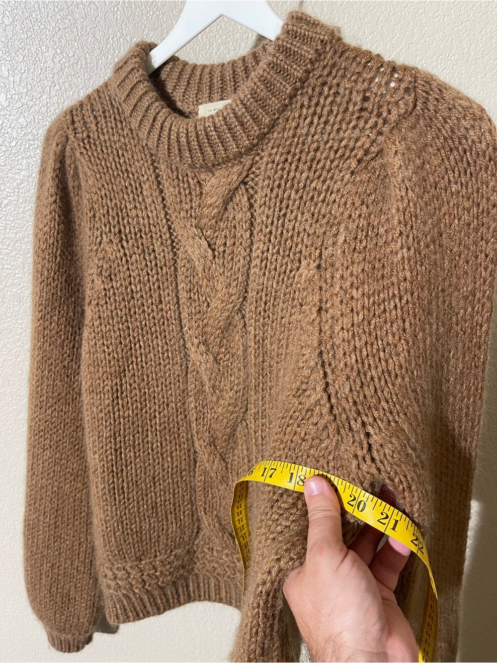 Sezane Camel Brown Cable-Knit Puff Sleeve Sweater - Picture 4 of 5